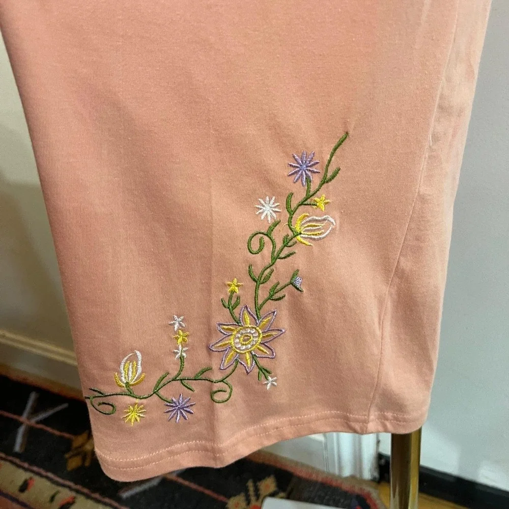 Vintage Pink Embroidered Pajama Set Cotton Lounge Set Cottagecore Floral M